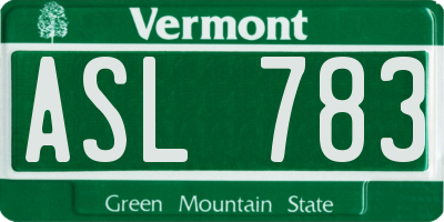 VT license plate ASL783