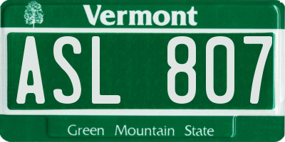 VT license plate ASL807