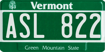 VT license plate ASL822
