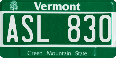 VT license plate ASL830