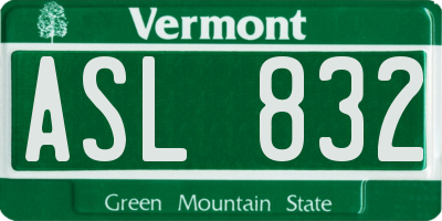 VT license plate ASL832
