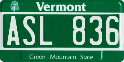 VT license plate ASL836