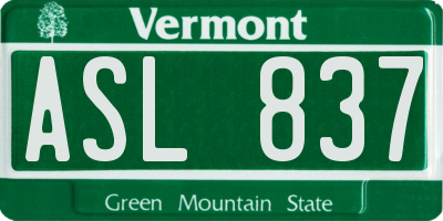 VT license plate ASL837