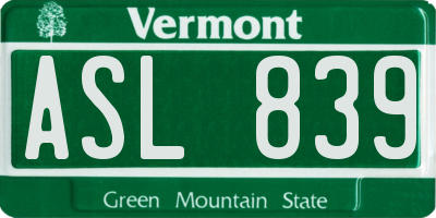 VT license plate ASL839