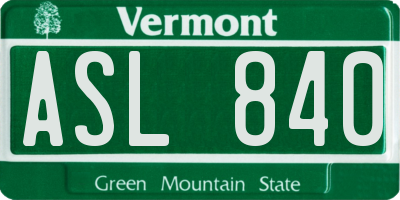 VT license plate ASL840