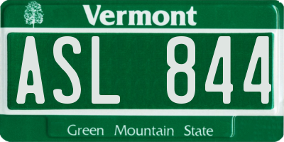 VT license plate ASL844