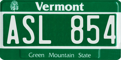 VT license plate ASL854