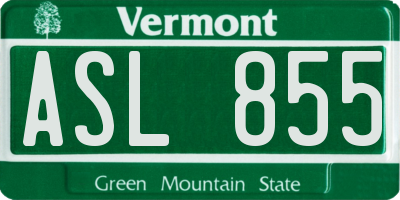VT license plate ASL855