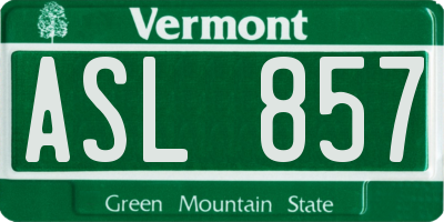 VT license plate ASL857