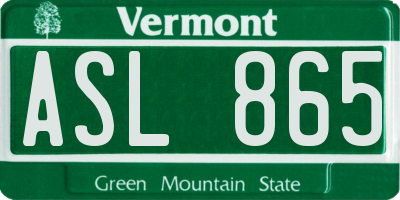 VT license plate ASL865