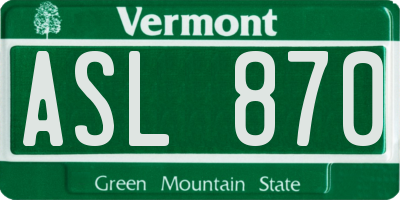 VT license plate ASL870