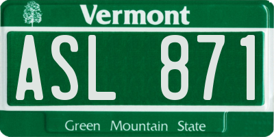 VT license plate ASL871