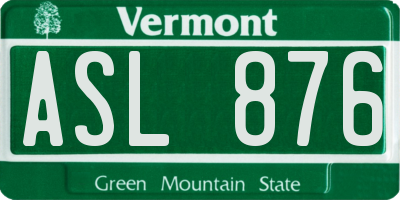 VT license plate ASL876