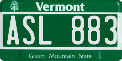 VT license plate ASL883
