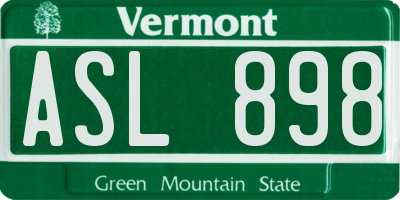VT license plate ASL898