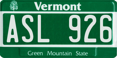 VT license plate ASL926