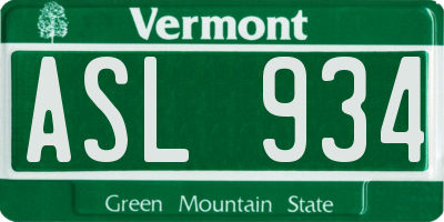 VT license plate ASL934