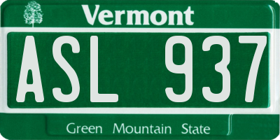 VT license plate ASL937