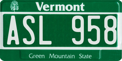 VT license plate ASL958