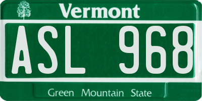 VT license plate ASL968