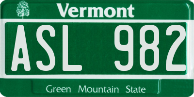 VT license plate ASL982