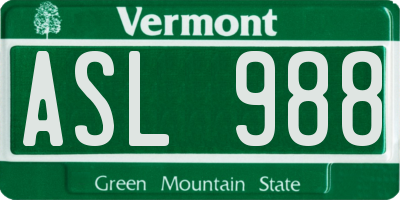 VT license plate ASL988