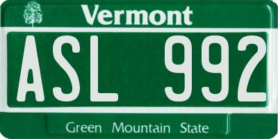 VT license plate ASL992