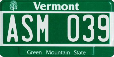 VT license plate ASM039