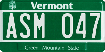 VT license plate ASM047