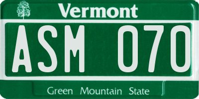 VT license plate ASM070
