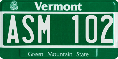 VT license plate ASM102