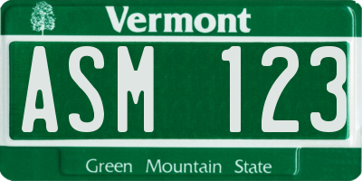 VT license plate ASM123