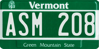 VT license plate ASM208