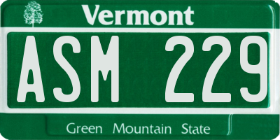 VT license plate ASM229