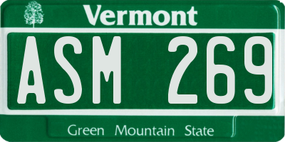 VT license plate ASM269