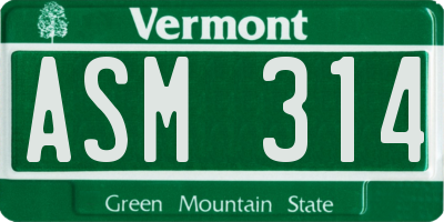 VT license plate ASM314
