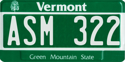 VT license plate ASM322