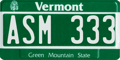 VT license plate ASM333
