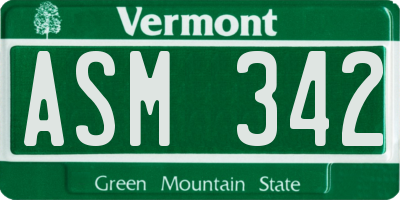 VT license plate ASM342