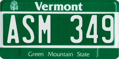 VT license plate ASM349