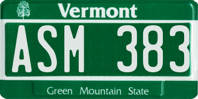 VT license plate ASM383