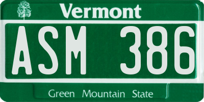VT license plate ASM386