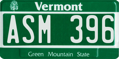 VT license plate ASM396