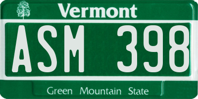 VT license plate ASM398