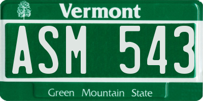 VT license plate ASM543