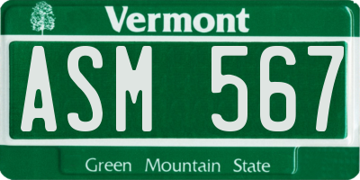VT license plate ASM567