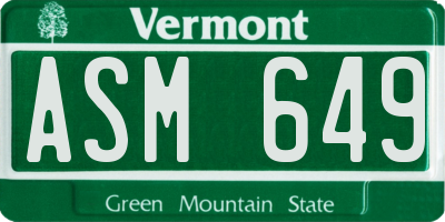 VT license plate ASM649