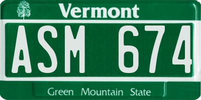 VT license plate ASM674