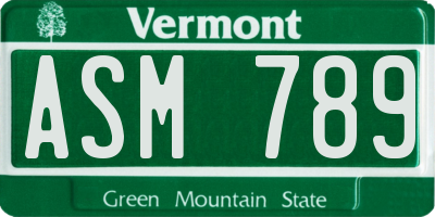 VT license plate ASM789