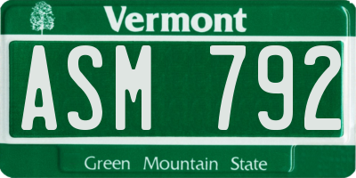 VT license plate ASM792